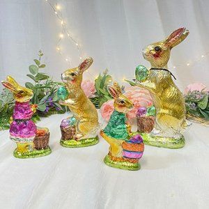 Spring EASTER Gold Bunny Rabbit Faux FOIL CHOCOLATE Eggs Figure Statue Set of 4